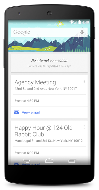 Google Now Cards No Longer Require an Internet Connection