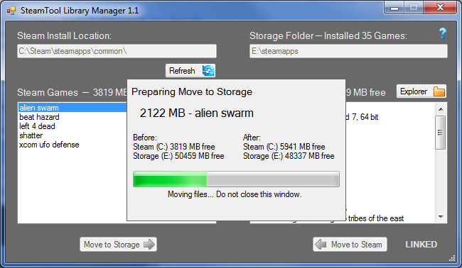 Move games to another drive or partition Through Steam Tool Library Manager